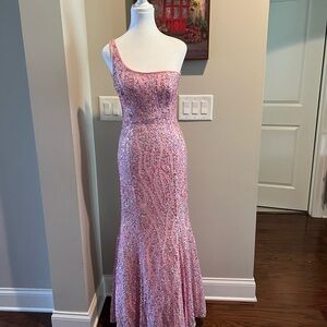 Precious Formals Pink One Shoulder Dress